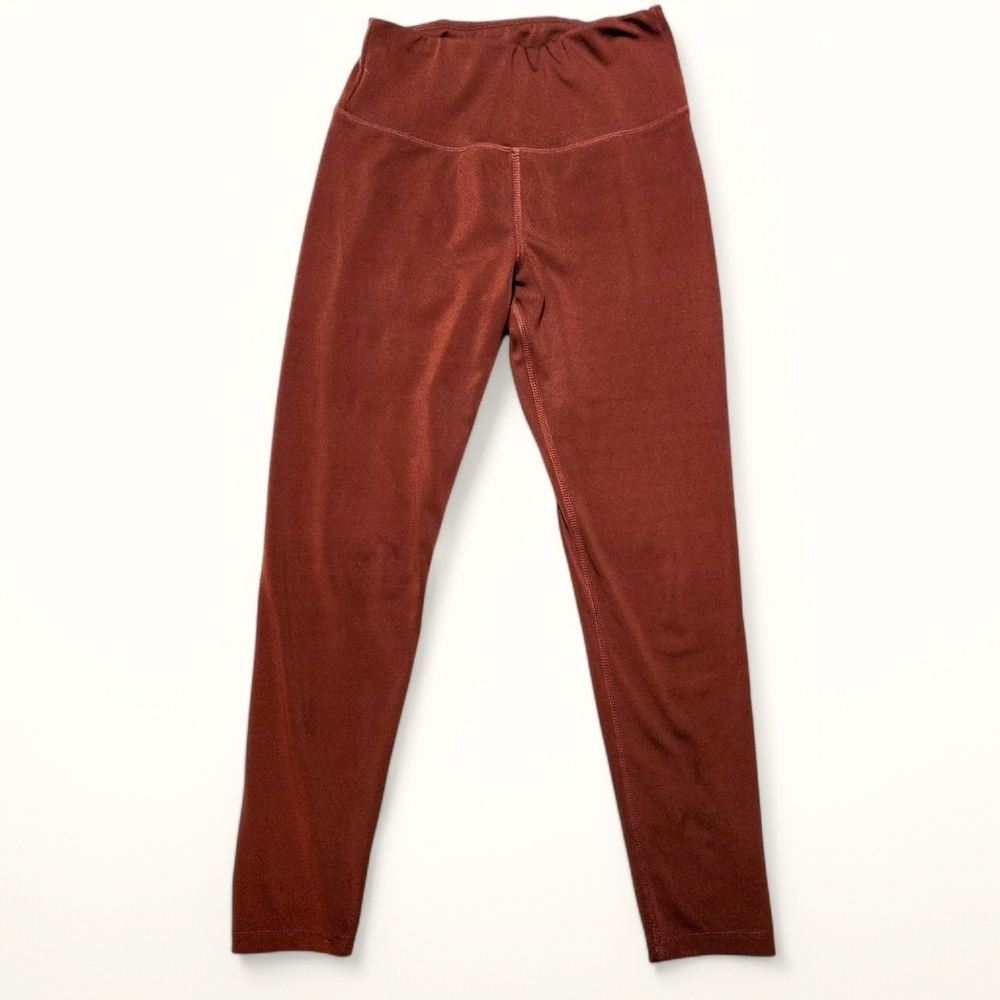 Ebb & Flow Womens High Waisted Yoga Leggings Rust Brown Crossover Back Small‎